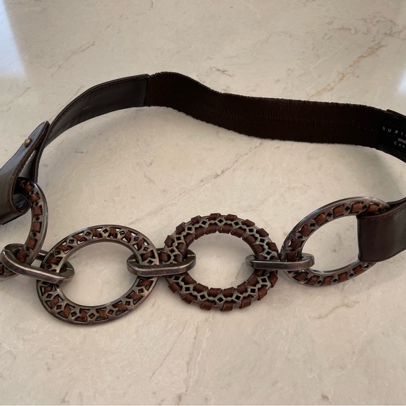 SUZI ROHER Dark Brown Leather Belt with Nickel Metal Ring Accents, Size 34-35" - Picture 14 of 15